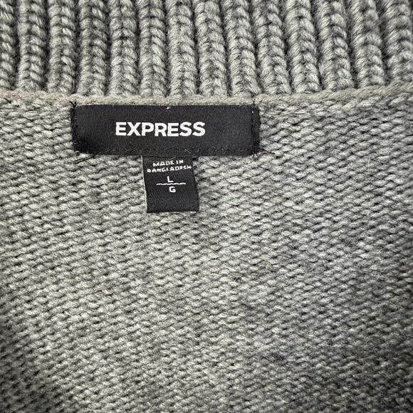 Express Gray Cowl Neck Cable Knit Long Sweater Tunic Womens L Merino Wool - Picture 3 of 8